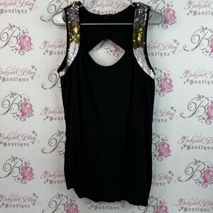 MXM tank top sparkly gold silver shiny Black Sleeveless Top with Sequin Details